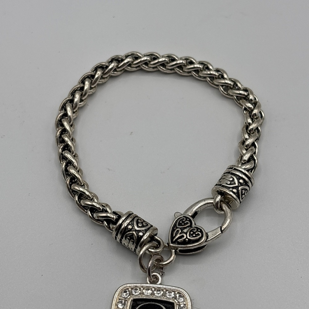 Silver Tone Initial B Charm Rhinestone Bracelet Chain Link - Picture 3 of 6